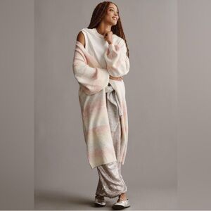 Anthropologie Pastel Multi-Stripe Plush Open Cardigan